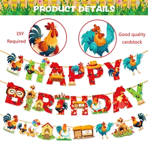 Huancai pollo cartel de <span class=keywords><strong>feliz</strong></span> cumpleaños gallina <span class=keywords><strong>Gallo</strong></span> guirnalda de papel decoraciones colgantes banderines para cumpleaños suministros de fiesta de granja - Product Image 3