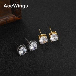 E071 8mm Round Stud Earrings Brass <strong>CZ</strong> Female Earrings Fashion Jewelry for Women Bling Bling - Product Image 1