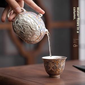 Высококачественный китайский стиль, Национальный прилив, серебряный кунг-фу, чай для здоровья, керамический чайник, 1-2 л, подарок на церемонию открытия, День учителя - Product Image 4