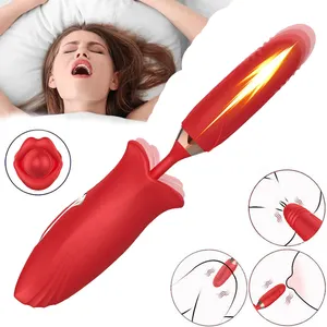 Hot Selling 2 In 1 Rose Thrusting Dildo Mouth Silicone Vibrators Vibradores Punto G Y Clitoris Vibrating Tongues Adult Goods