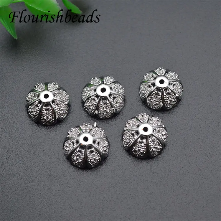 Wholesale Nickel Free Anti Fading Silver Plated Metal Brass 12*13mm Round Flower Beads for DIY Woman Jewelry Making