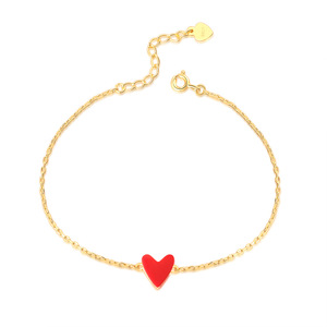 Pulsera de plata de ley 925 con corazón de amor, brazalete con abalorio de Coral rojo sintético, chapado en oro de 14K, precio bajo, venta al por mayor, HI065 - Product Image 1