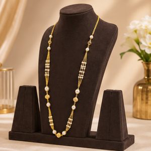 Collier en perles dorées à plusieurs rangs avec pendentif chaîne drapée pour femme, idéal pour les mariages et les fêtes - Product Image 5