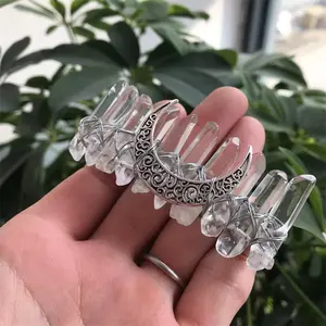 factory price Witch moon DIY Natural Crystal Rainbow clear bride silver thread comb