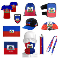 Nouveauté 2026 : Ensemble de cadeaux promotionnels drapeau d'Haïti – Sac de cuisse, cordon, porte-clés et éventail à main pour cadeaux