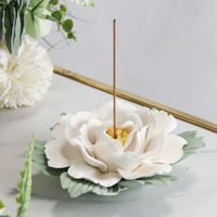 Encensoir en céramique F020 de 15 cm, fleur blanche artificielle, décoration d'intérieur, brûleur d'encens pour salle de bain