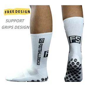 Free Design High Quality Anti-slip Grip Socks Custom Logo Crew Sports Grip Socks Non Slip Soccer Silicone Bottom Football Socks