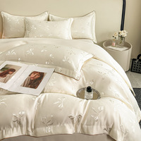 Parure de draps 4 pièces en Lyocell Jacquard lavé, soyeux et rafraîchissant, idéale pour la chambre d'été