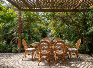 Ensemble de salle à manger JAVA, ensemble de salle à manger confortable en rotin/osier, design traditionnel, table longue faite à la main pour les hôtels indonésiens, meubles de maison - Product Image 4