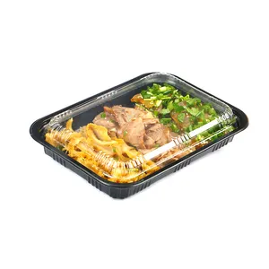Jetable blister noir cuit conteneur alimentaire boîte à emporter d'épicerie viande plateau avec couvercle transparent