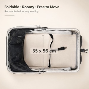 Poussette pliable grise pour animaux de compagnie avec panier amovible, pliage à une main, chariot en maille - Product Image 5
