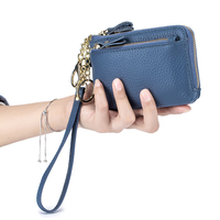 Dompet Mini Kulit PU dengan Ritsleting, Lapisan Poliester, Tahan Air, Unisex, Dompet Koin Pendek, Dompet Kartu Multi-Fungsi