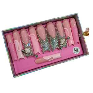 10 pièces mignon presse sur les ongles forme carrée faux ongles fait à la main brillant fête avec outil de <span class=keywords><strong>manucure</strong></span> couverture complète confortable à porter - Product Image 1