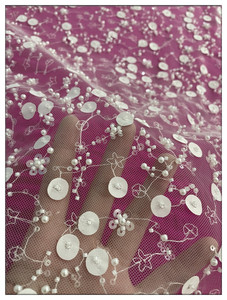 Tela de Encaje de Malla Bordada Floral con Cuentas, 100% Poliéster Ecológico, de Alta Calidad, para Vestidos Vintage Sexys - Product Image 3
