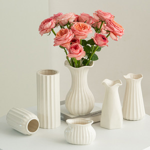 White Modern Minimalist Ceramic Vase With Hydroponic Function for Living Room <b>Dining</b> <b>Table</b> Dried Fresh Flower Display - Product Image 1