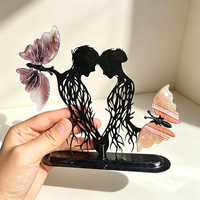 Ornement en cristal naturel mélangé en forme de cœur avec ailes, support métallique, sculpté à la main, tendance mode, décoration intérieure, cadeau