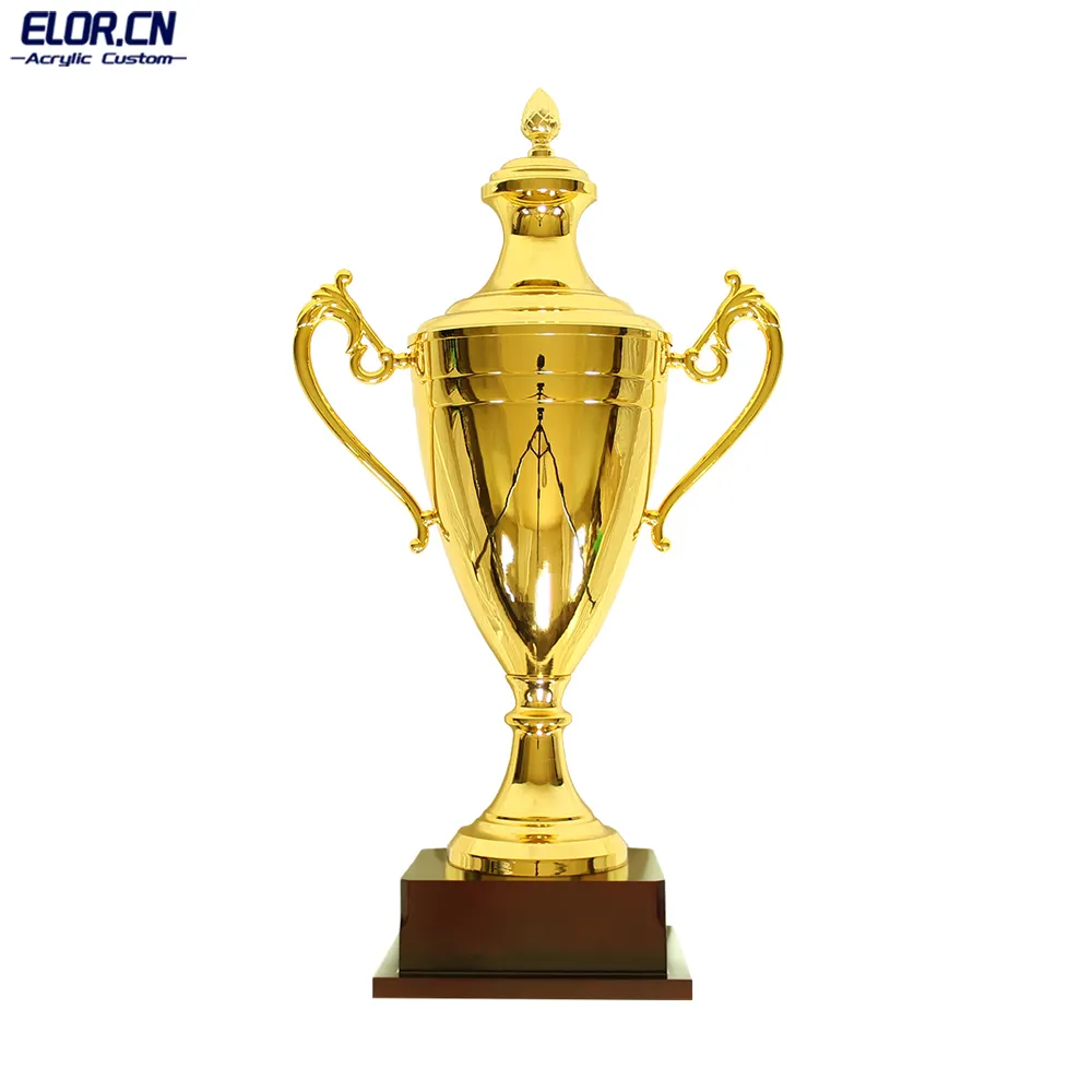 Elor Hot Selling Golden Metal Trophy With Beautiful Ears And Pinecone On Top Lid For Sporting Events Award At School