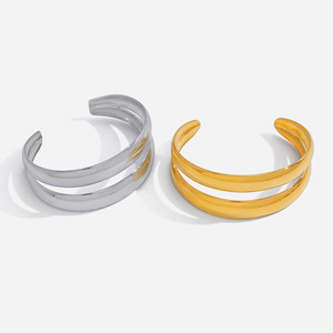Bracelet tendance à double couche, manchette ouverte, ton argent et or, bijoux unisexe, origine Jinhua - Product Image 1