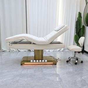 Moderna Camilla de Masaje con Base Dorada Blanca y Control por Pedal, Cama de Spa con 3 Motores Eléctricos para Tratamientos Faciales, Cosméticos y de Belleza con Pedal - Product Image 4