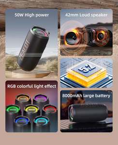 Altavoces recargables de alta potencia Zealot, reproductor de música <span class=keywords><strong>para</strong></span> exteriores, <span class=keywords><strong>Subwoofer</strong></span> inalámbrico colorido, caja de sonido de columna portátil de 50W - Product Image 6