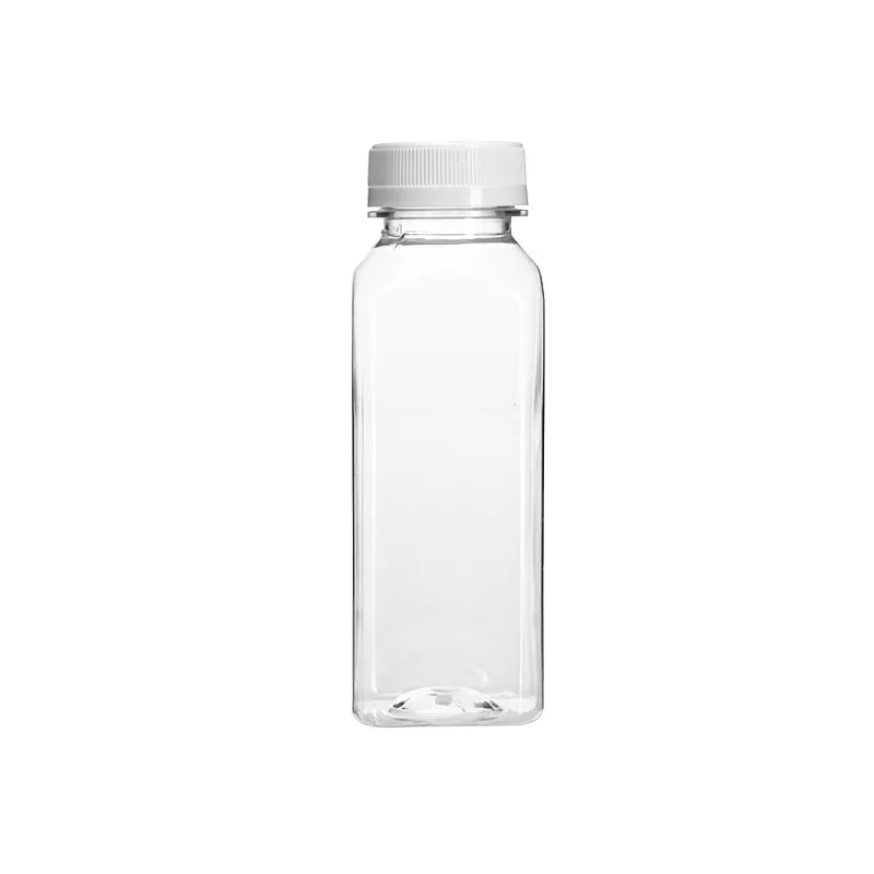 Botol jus plastik Biodegradable PLA persegi kualitas tinggi 150ml 250ml 350ml 500ml untuk minuman kopi dingin Air