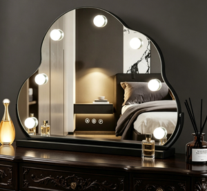 Cloud-Shaped LED <b>Makeup</b> Mirror 12 Bulb Freestanding Glass <b>Vanity</b> Mirror Touch Switch 360 Rotatable Metal Frame - Product Image 1