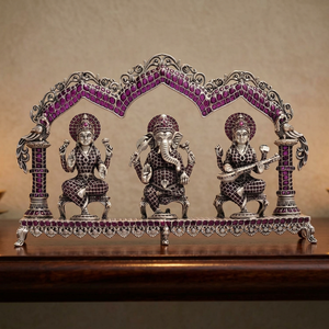 Ensemble d'idoles Ganesha Lakshmi Saraswati en argent 92,5 orné de rubis, statue religieuse décorative pour temple et maison - Product Image 6