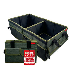 Organizador plegable personalizado de Material Oxford para almacenamiento de maletero de coche con correas de seguridad y 2 compartimentos principales + bolsillo de malla - Product Image 1