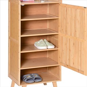 Bamboo Single Door <b>Shoe</b> Cabinet 6 Layer <b>Space</b> <b>Saving</b> <b>Storage</b> For Home Entryway Multi Purpose Rack Natural Color - Product Image 4