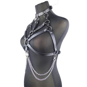 Cross-border black leather bondage women's halter bra sexy suspender body <b>chain</b> <b>belt</b> manufacturer wholesale - Product Image 3