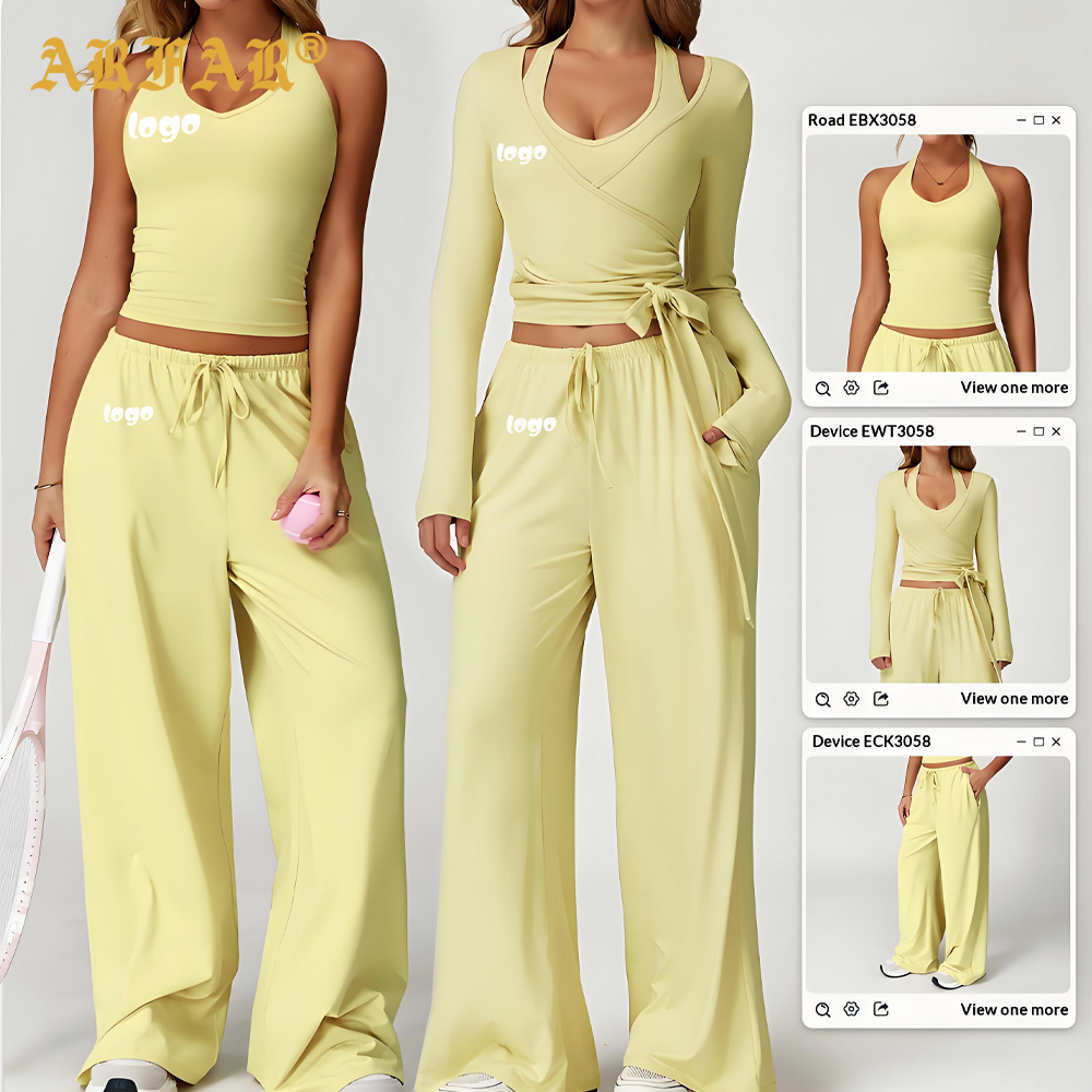 High-quality Women's Gym Sportswear Custom logo Breathable Quick Dry Casual Fitness Workout Wear 3 Piece Yoga Set