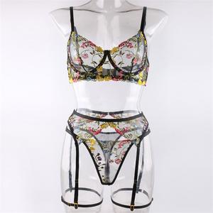 Avrupa amerikan tarzı seksi kadın iç çamaşırı seti nakış ve dantel dekorasyon ile t-pantolon ve jartiyer kemer içerir - Product Image 6