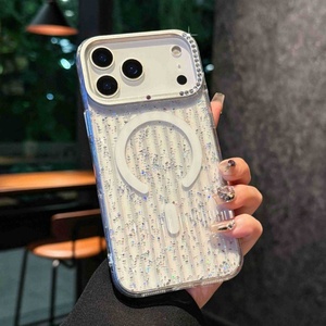 Luxury glitter stripe crystal transparent magnetic phone case for iPhone 17 pro max 16 15 clear shockproof back <b>cover</b> - Product Image 2