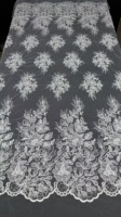 Nouvelle Arrivée Tissu Brodé Laser Blanc en Dentelle Française Perlée et Pailletée pour Robe de Mariée