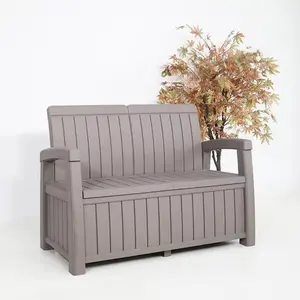 184l/49 Gal Buitentuin Patio Achtertuin Plastic Love Seat Bank Met Opbergdoos Multi-Functionele Bank Plastic Opbergbank