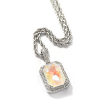 Collier avec pendentif fluorescent Mocha, mm, en or, carré, bleu clair, Rectangle, rose clair, glacé, 5A, Hip Hop