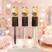 Tube de brillant à lèvres de luxe ISMAN avec logo personnalisé, 7 ml, motif fleur de rose, flacon de mascara noir et or, emballage Saint-Valentin, grand applicateur brosse
