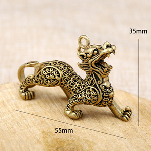 Brass Pixiu Keychain Antique Style <b>Car</b> Key Accessory Gold Color Fancy Design - Product Image 3