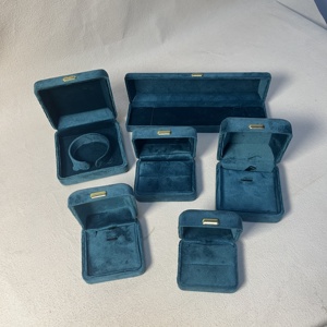 Factory Wholesale Custom Blue Velvet Jewelry <b>Box</b> With Logo For <b>Ring</b> Bracelet Pendant Necklace Earring Embossed Logo Available - Product Image 1