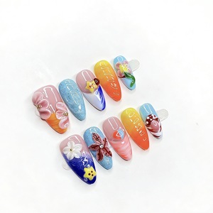 <span class=keywords><strong>Uñas</strong></span> Postizas Francesas Hechas a Mano en 3D, Forma de Almendra, Acrílicas, Reutilizables, Venta al Por Mayor - Product Image 1