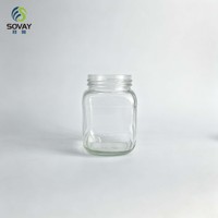 Pot en verre transparent à coins carrés de 330 ml, récipient transparent à col fileté pour confiture, miel, cornichons, stockage alimentaire en cuisine