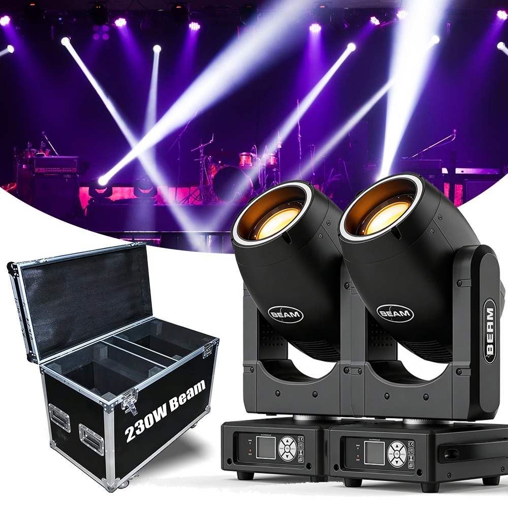 230W 7R Sharpy Beam Moving Head Light with RGBW Halo Ring | Super Bright 24-Facet Double Prism DMX512 Stage Light for Wedding DJ