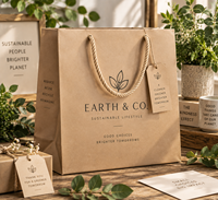 Sac cadeau de luxe en papier kraft recyclé avec logo imprimé à l'écran, poignée en ruban, emballage recyclable