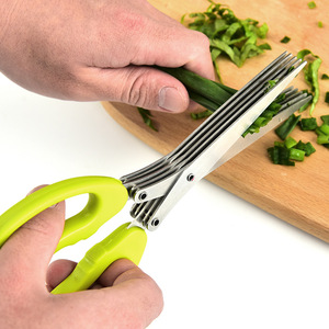 Five Layer Stainless Steel <b>Kitchen</b> Scissors Green Handle Herb <b>Shears</b> For Home Use - Product Image 1