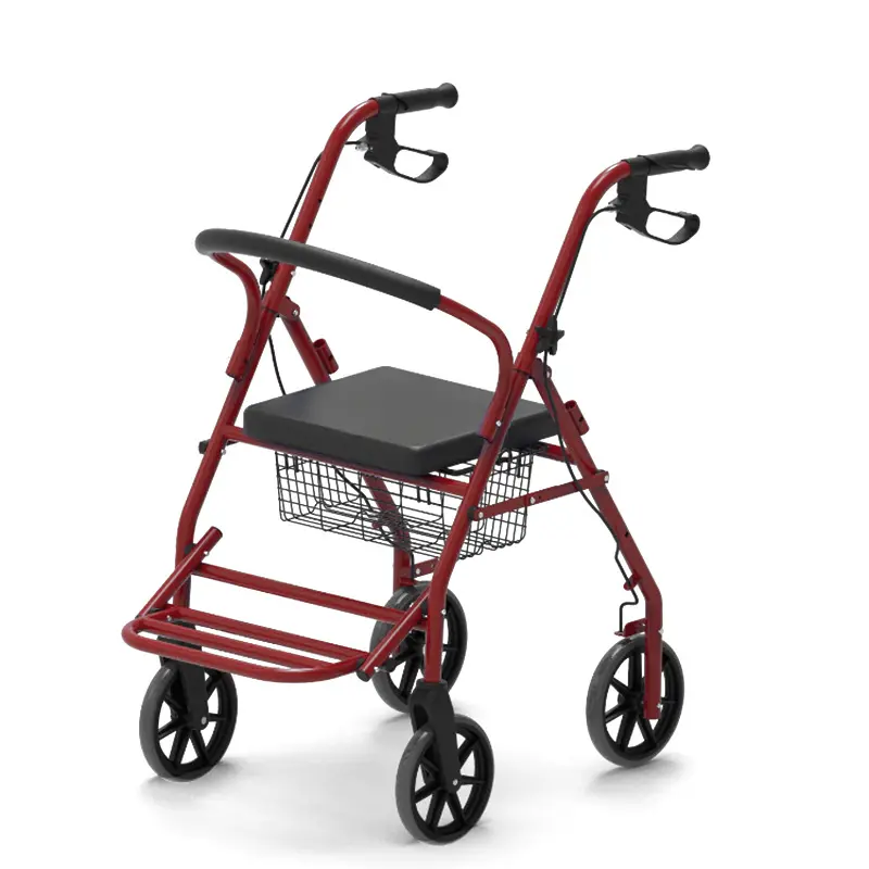 Dobrável walker paciente portátil ajustável compras médica ao ar livre aço rollator walker com assento