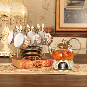 European Style Simple Flower and Fruit Tea Set Candle Heating Glass Ceramic Boiled Fruit Flower Tea Set Afternoon Tea Set - Product Image 5