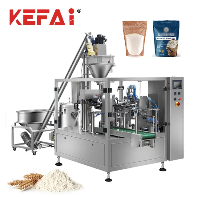 KEFAI 자동 밀가루 분말 사전 제작 파우치 도팩 충전 씰링 기계 회전식 분말 포장기