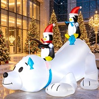 Vente en gros de modèles gonflables de Noël, ours polaire avec deux pingouins sur le dos, décoration de jardin extérieur pour les fêtes