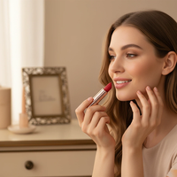 Lápiz Labial Mate de Terciopelo Natinda OEM de Marca Privada, Mineral, Impermeable, de Larga Duración, Rojo, Maquillaje, Tubo Negro, 3.5g, Certificado MSDS