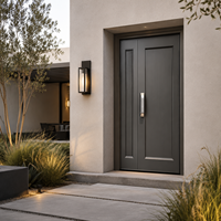 Porte d'entrée de villa moderne en aluminium coulé avec panneau encastré, décoration à bandes verticales, porte de sécurité extérieure